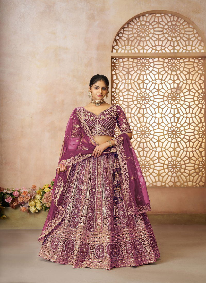 Kf 04 Dark Purple Soft Net Gorgeous Bridal Lehenga Wholesale Clothing Distributors In India